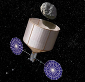 Drag the asteroid to the moon