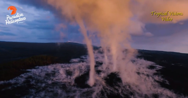 Dragon taps are a hundred meters high on the Hawaii crater