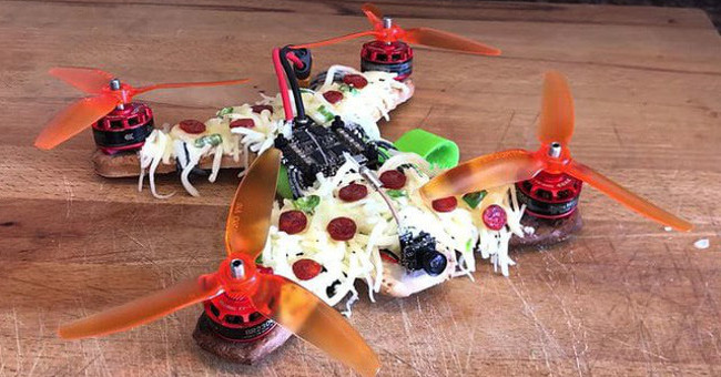 Drones made from pizzas fly in the sky like a real plane