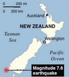 Earthquake caused tsunami in New Zealand
