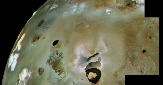 Evidence of volcanic eruption is Jupiter's moon Io
