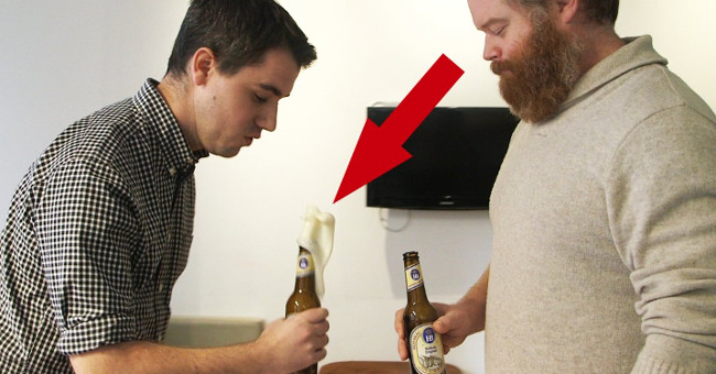 Explain the phenomenon of foaming beer when smashed into the mouth of the bottle