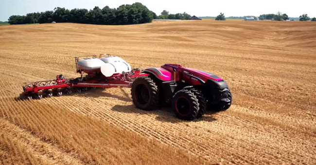 Farmers sit at home, drive tractor farming plow with tablet