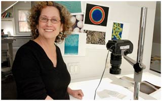Female artist photographing science