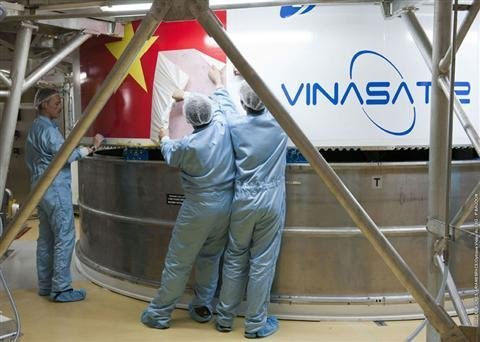 Flag Vietnam on missile launcher VINASAT-2