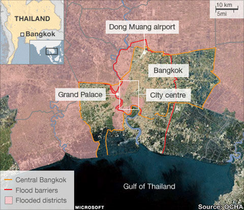 Floodwaters advanced deep into Bangkok