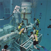 Flying astronaut in the world's largest swimming pool