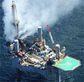 Gas burners cause fires in oil wells in the Gulf of Mexico
