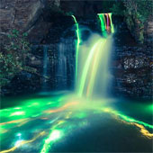 Glowing waterfall like a unique rainbow, hard to believe