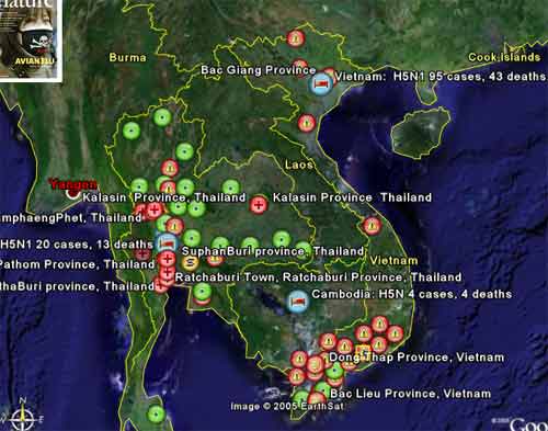 Google Earth provides a global bird flu pandemic map