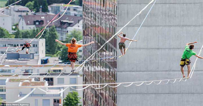 Heart with the marathon on the strings suspended 100m above the ground