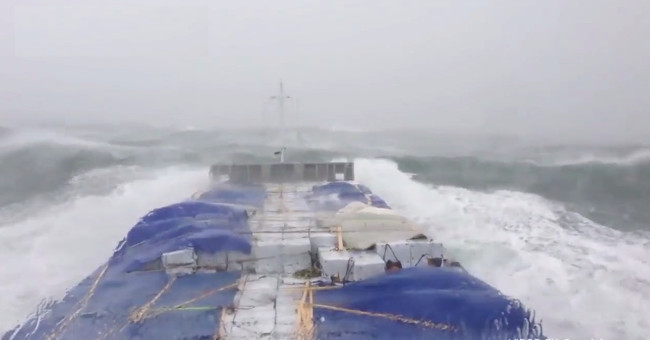 How did cargo ships survive the storm in the sea?