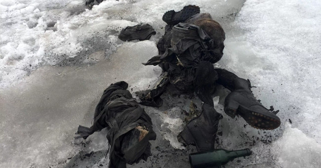How does the glacier hold the couple's body for 75 years?