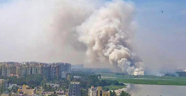 Hundreds of hectares of lakes in India burn more than 30 hours