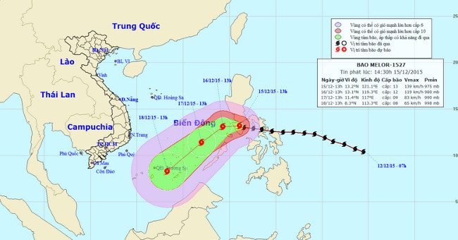 Hurricane Melor jerked level 17 is heading into the East Sea