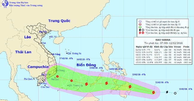 Hurricane No. 2, level 10, entered the South China Sea on the days of Tet