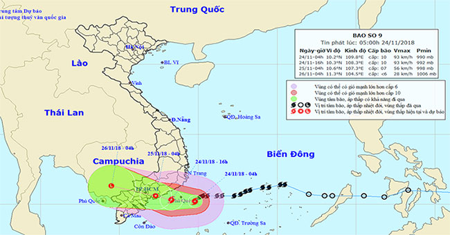 Hurricane number 9 with shock level 12 is 100km from Phu Quy island, the area of ​​heavy rain is very affected
