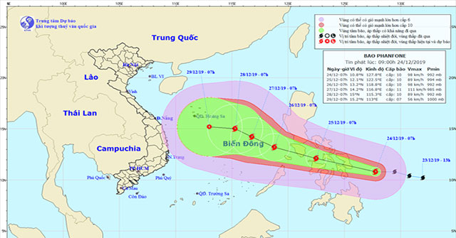 Hurricane Phanfone level 13 is about to enter the South China Sea