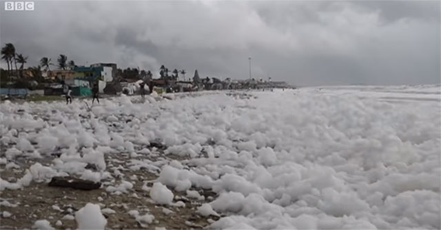 Indian beaches are covered with white foam due to pollution
