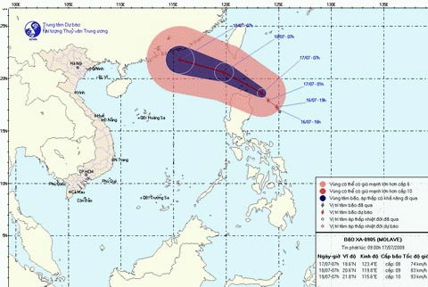 Influence of storms and sea areas from Binh Thuan to Ca Mau wind level 9