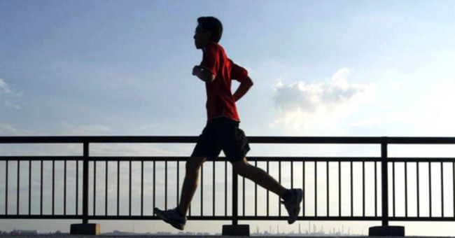 Jogging teen, his older brother
