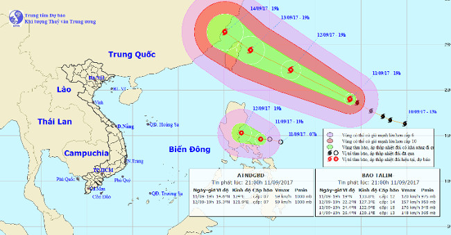 Latest information about Typhoon Talim and tropical depression on the South China Sea