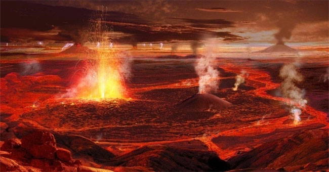 Life on Earth is almost completely erased because volcanoes destroy the ozone layer