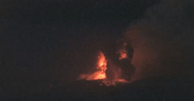 Lightning flashed on the erupting crater in Japan