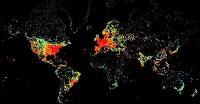 Map of Internet connected devices on Earth