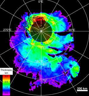 Mars' southernmost ice region is very deep and wide