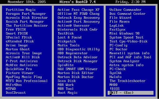 Master your computer with HIREN tool kit BO BOCDCD 7.4