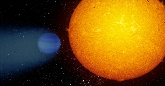 Mysterious giant planet with a helium trail behind