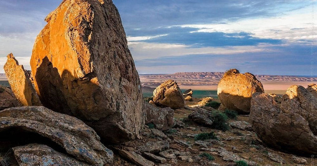 Mysterious valley with strange rocks like straying to another planet