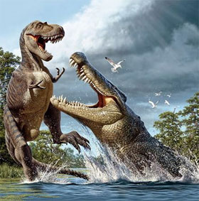 New discovery of the ancient giant crocodile hunting dinosaurs