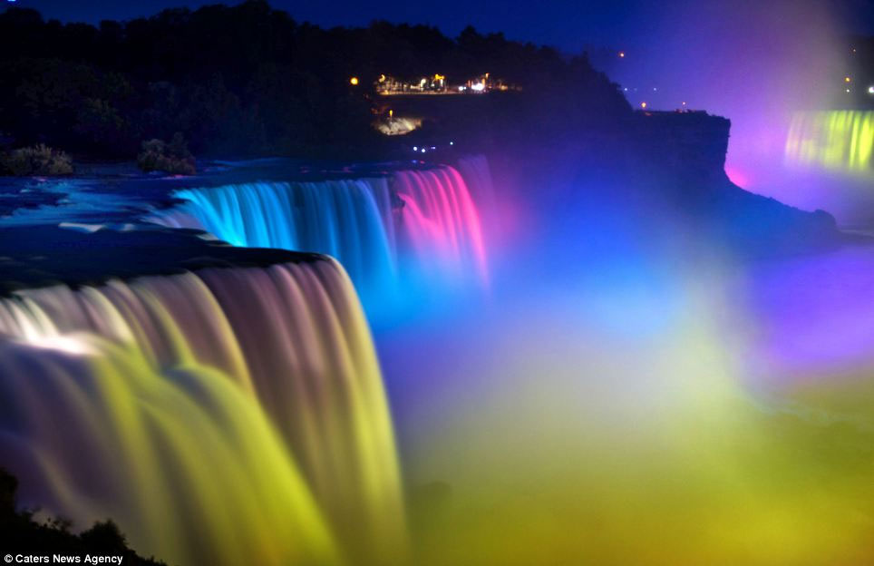 Niagara Falls shimmering colors at night