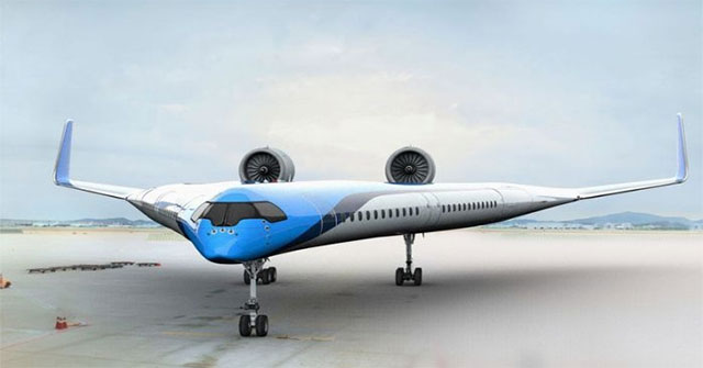 On this V-shaped plane, passengers sit on the wing