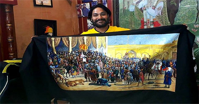 Painter paints with ... unique sewing machines in the world