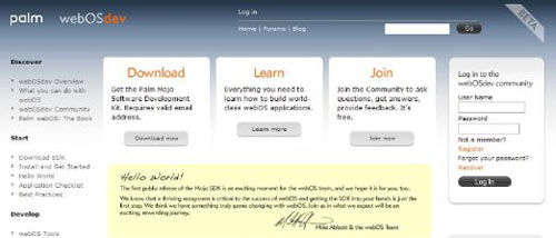 Palm announced the Mojo SDK software development package for WebOS OS