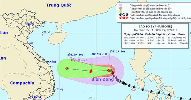 Phanfone was on level 14, 480km from Song Tu Tay island, the sea was violent