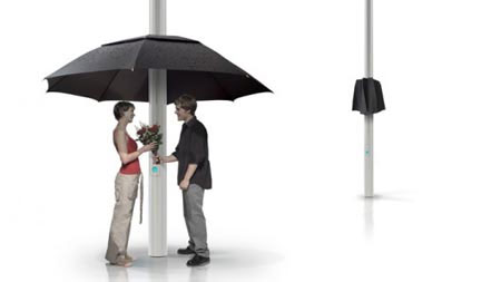 Pole attached to the lamp post, automatically spread when rain