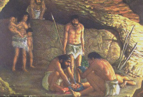 Prehistoric people eating each other