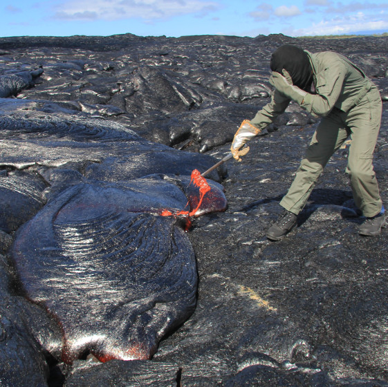 Process of collecting molten lava from volcanoes