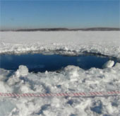 Radar detects a meteorite pit under Russian lake