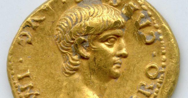 Rare gold coin engraved with Roman emperor