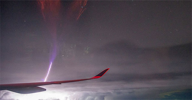 Rare lightning strikes backward from the sky