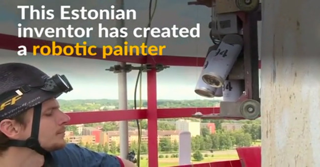 Robot painter climbing chimney painting 100m high wall