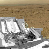 Self-propelled vehicles take a panoramic view of Mars