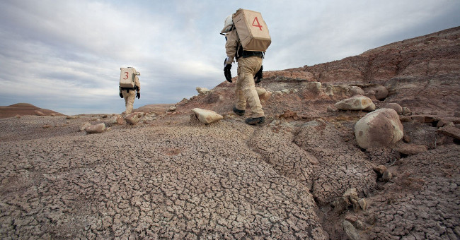 Simulation of Mars environment on rock desert