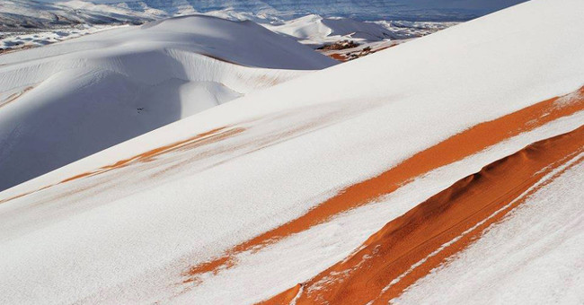 Snow falls over the Sahara