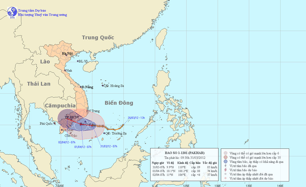Storm center number 1 is about 130km from Phu Quy island
